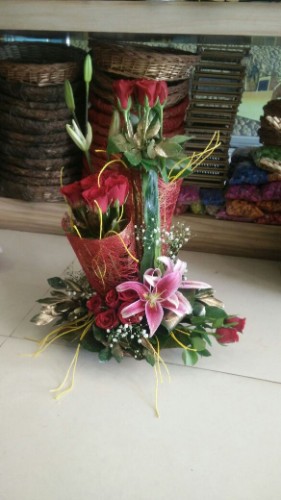 Exotic roses and lilies arrangement