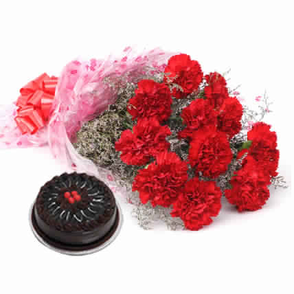 Lovely Red Carnations & Cake