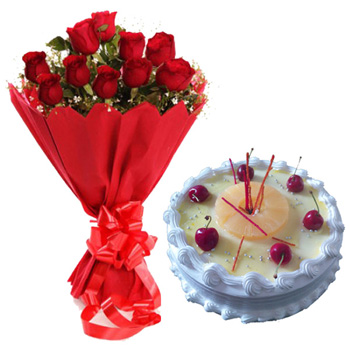Bunch of 15 Roses and 1/2kg Cake