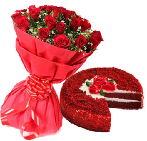 Red Velvet Cake with 15 Red Roses
